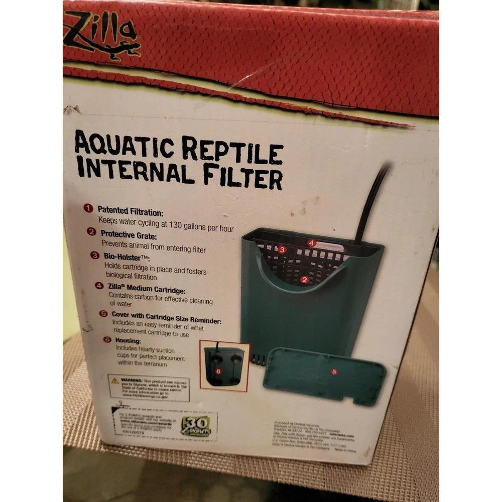 Aquatic Pet Reptile Internal Water Filter, For Up To 20 Gallons